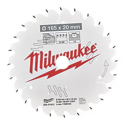 Milwaukee Wood Circular Saw Blade  165mm by 20mm