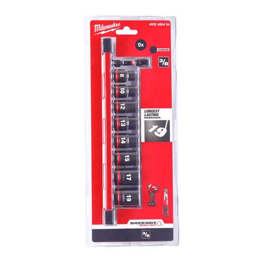 Milwaukee 3/8'' Shockwave Standard Impact Duty Socket Rail Set 9piece