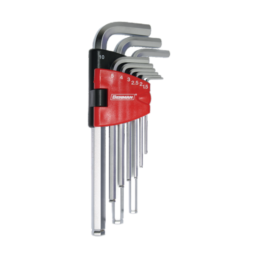 Long Turball Hex Key Wrench Set 9Pcs, Size (1.5-2-2.5-3-4-5-6-8-10)