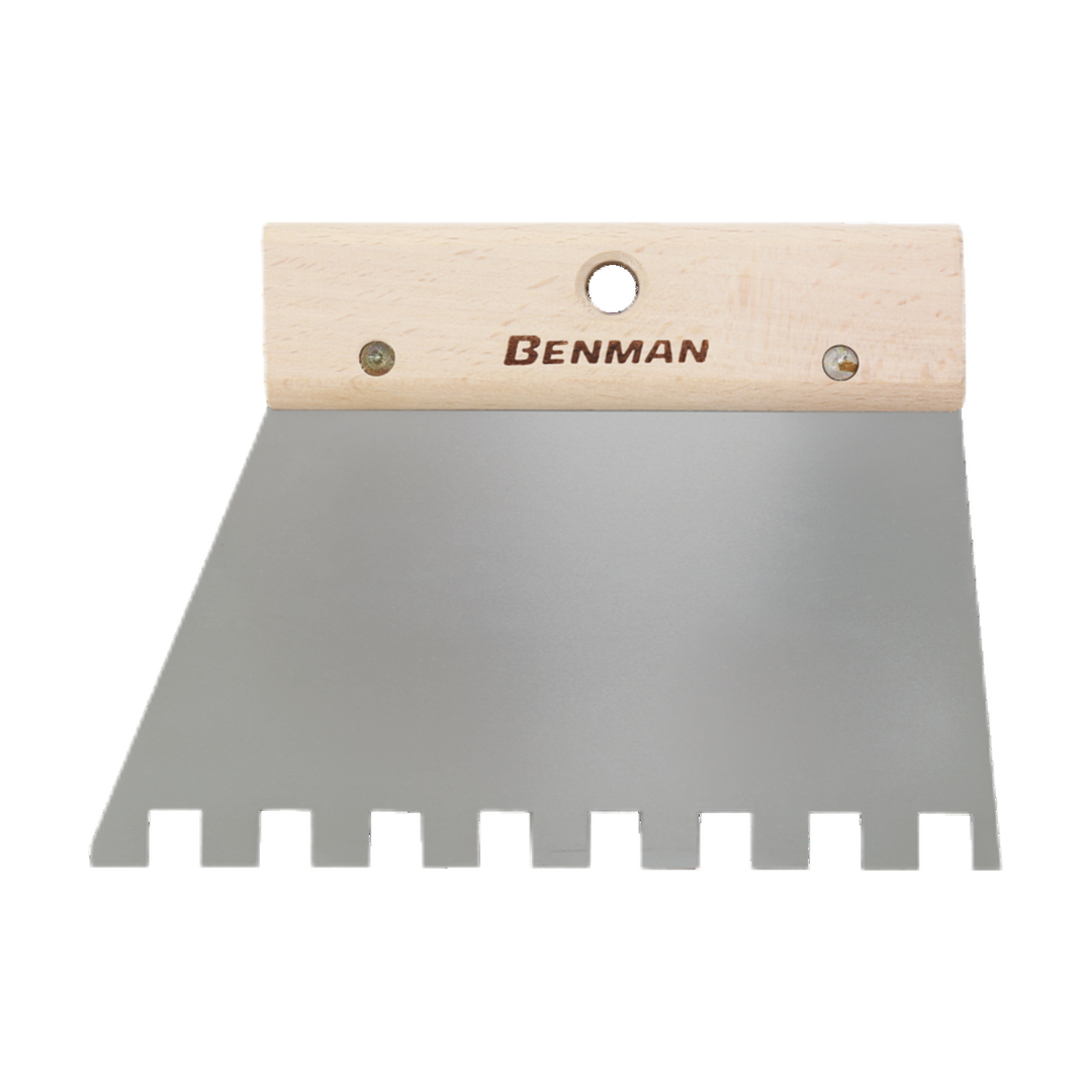 Stainless Steel Square Notched Spatula 10 X 10, Wooden Handle, 200 mm