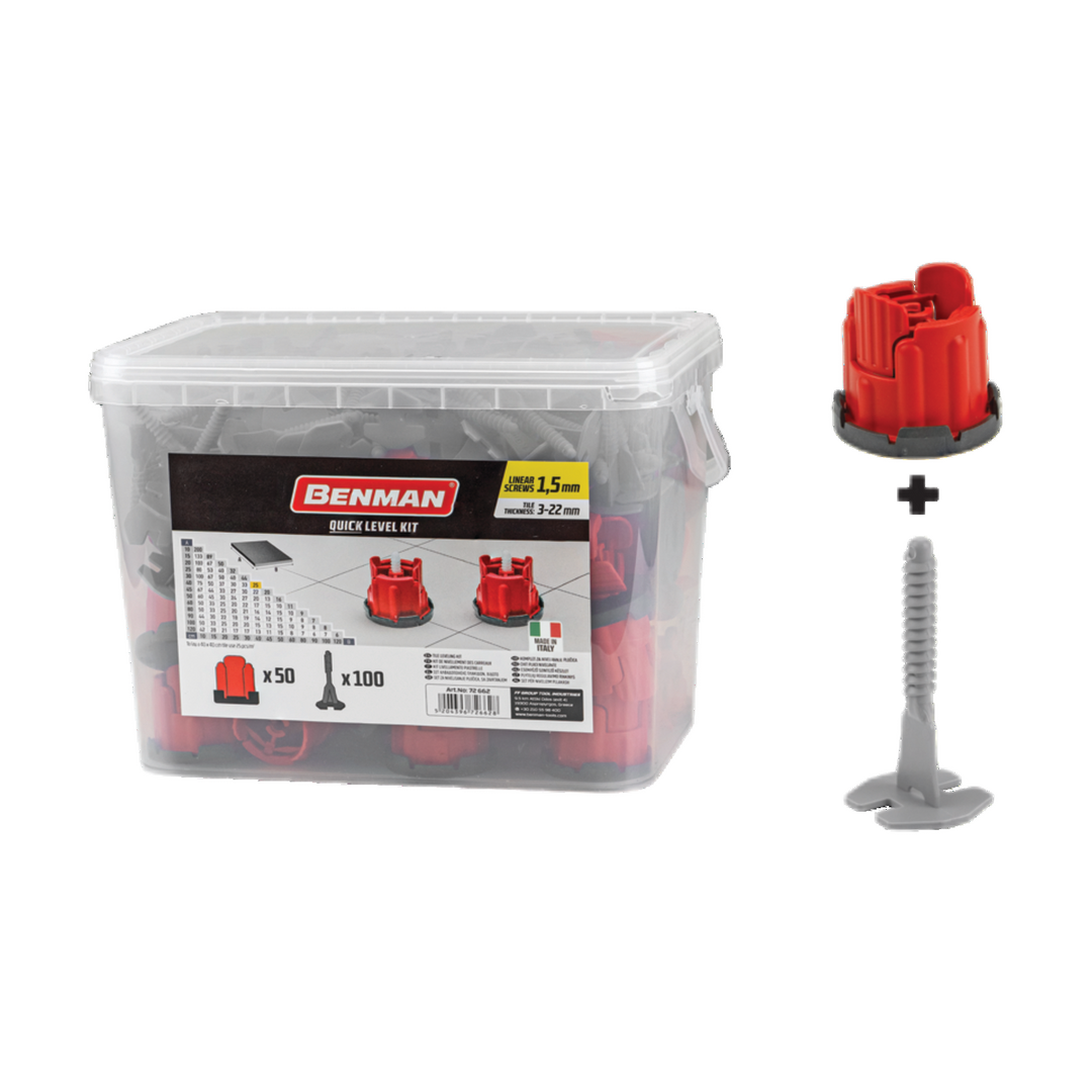 Tile Leveling Kit With 100 Linear Screw Spacers & 50 Wedges, Quick Level