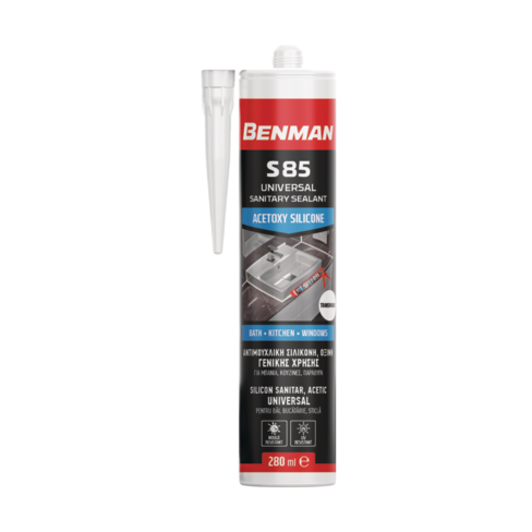 Sealant, Sanitary, Acetoxy Silicone, Universal, S85, White, 280Ml