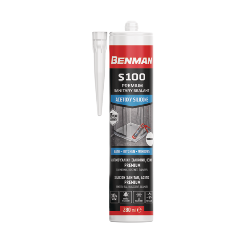 Sealant Sanitary Acetoxy Silicone Premium S100 White 280Ml