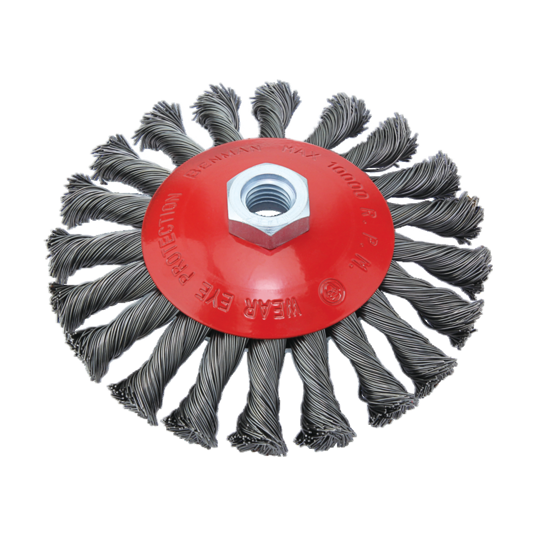 Tapered Brushes, Tempered Steel Wire, Knotted 0.5 mm, M14*2.82, 100