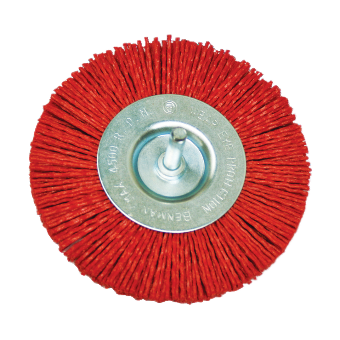 Wheel Brush With Abrasive Nylon, Red With Shank, 75 mm