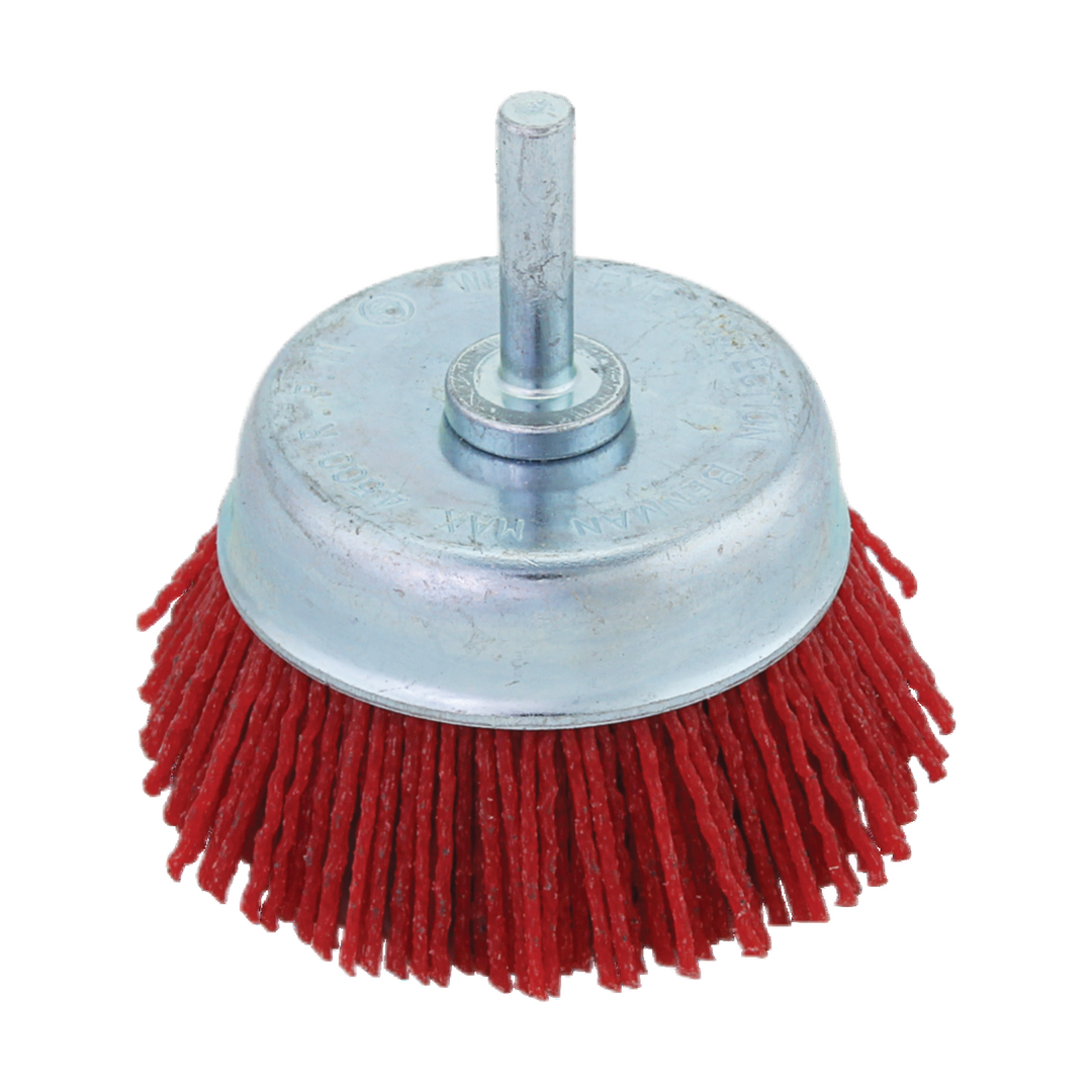 Cup Brush With Abrasive Nylon, Red With Shank, 50 mm