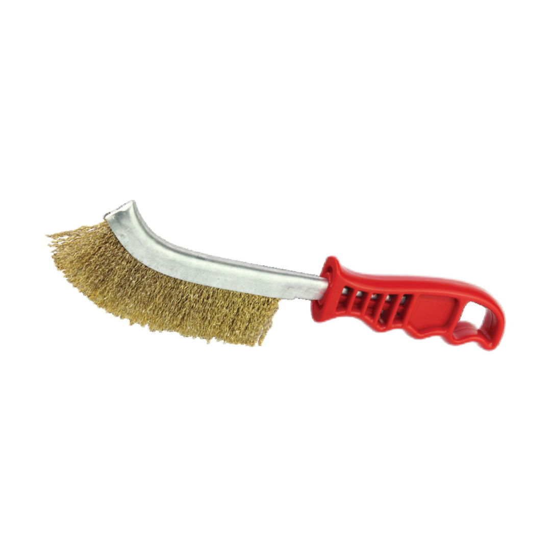 Hand Brush Brass Coated Steel Wire, Crimped Coarse 0.3 mm Wire, Plastic Handle