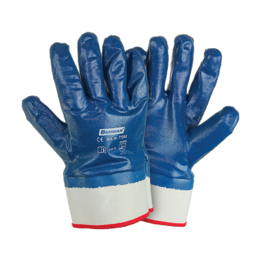 Blue Nitrile (Nbr) Gloves, Fully Coated, Jersey Linning, Safety Cuff, 10''