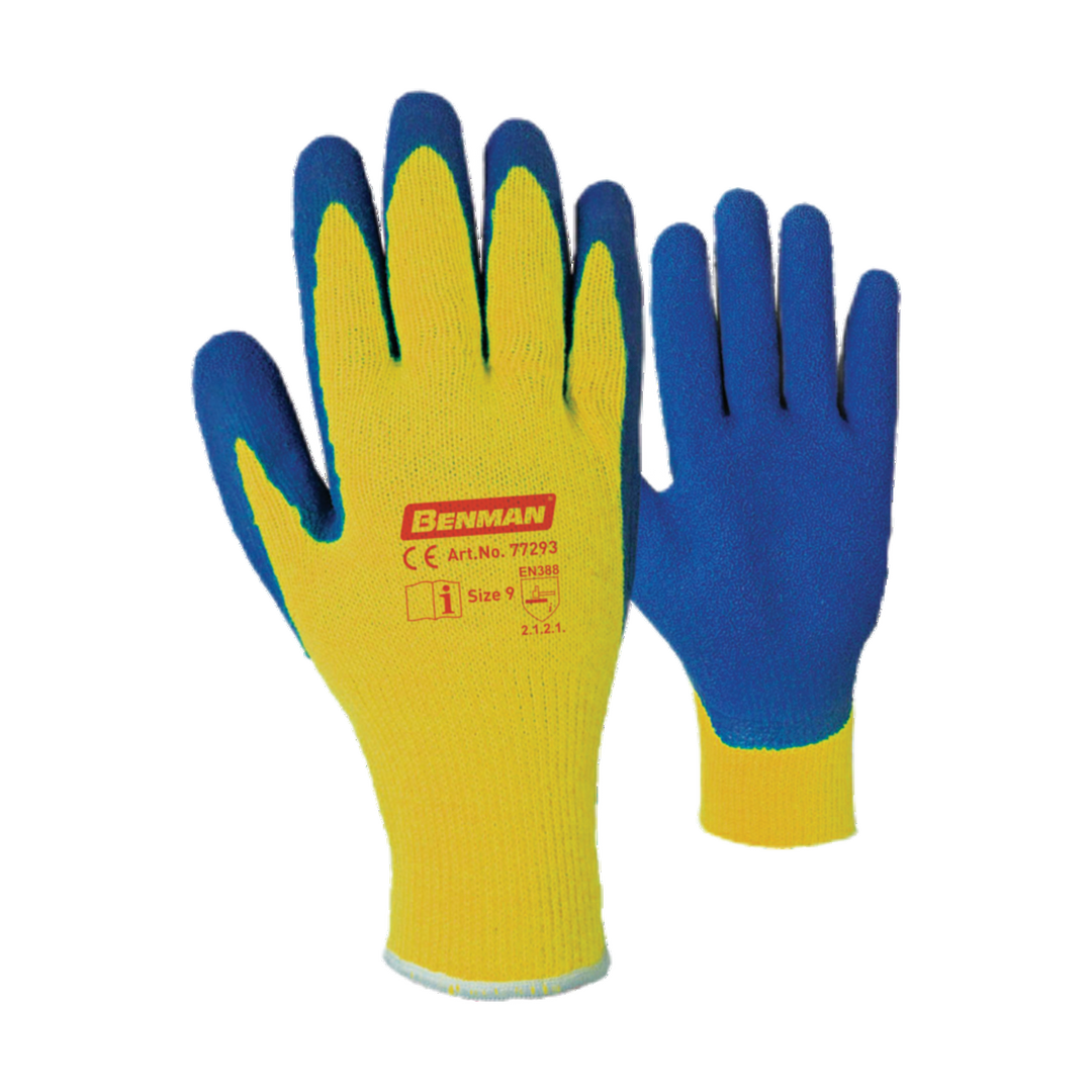 Kevlar Knitted Lining Gloves, Blue Latex Wrinchled Palm Coated, 9''/L