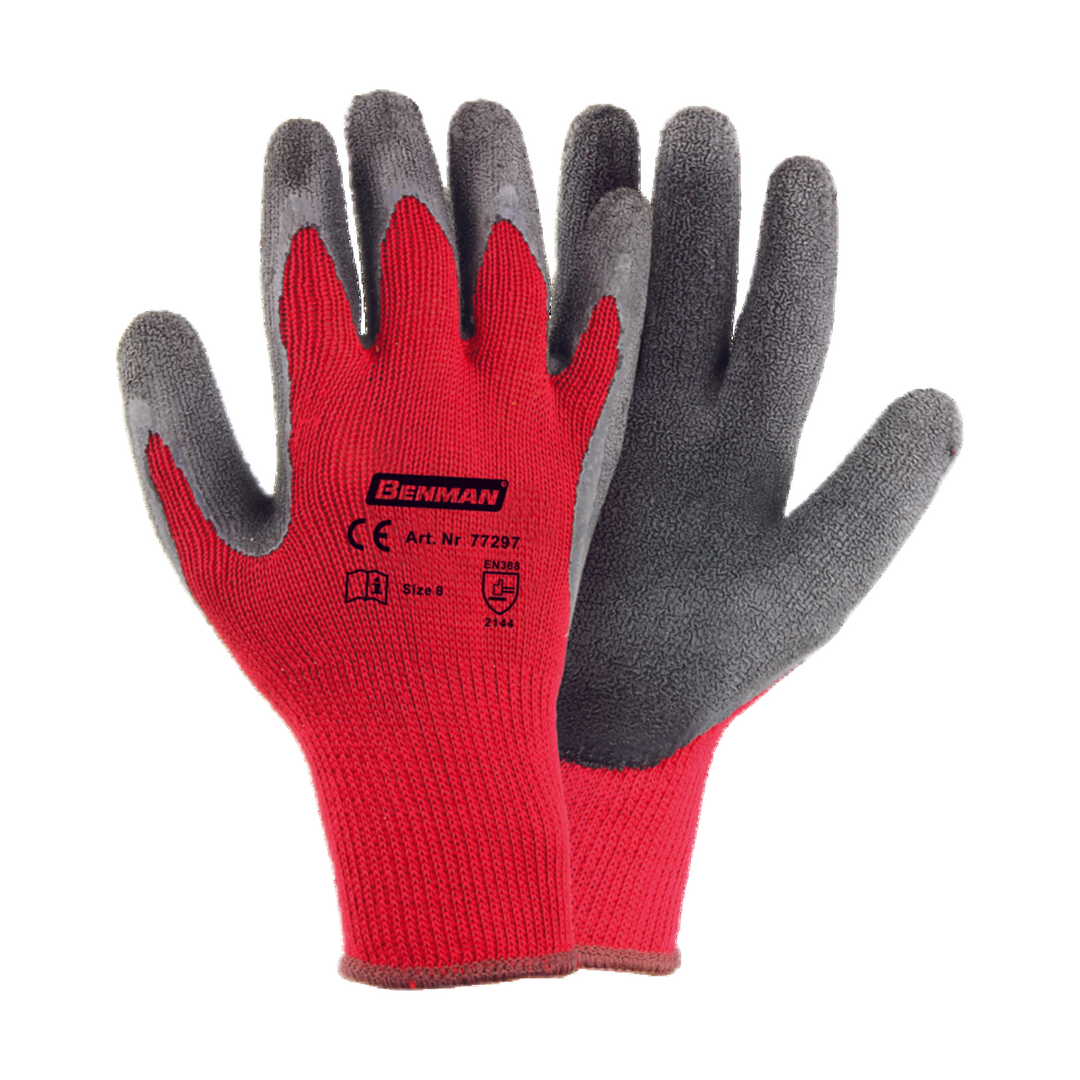 Red Poltrueter Gloves Knitted Lining, Black Latex Palm, 10''/Xl