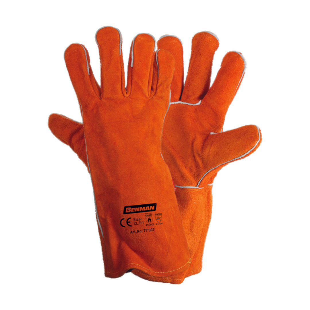 Dark Yellow Cow Split Leather Gloves, Welding Glove, Full Linning, 14''