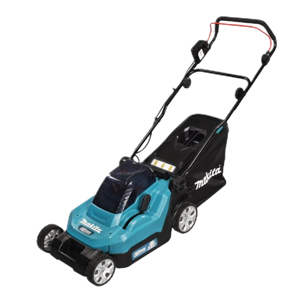 Makita Twin 18V Lawnmower 38cm with 2x 5.0Ah batteries and DC18SH Twin Port charger