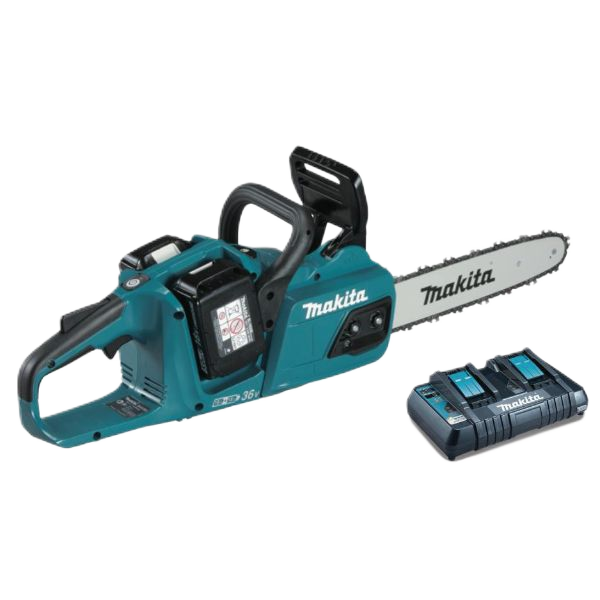 Twin 18V Brushless Chainsaw (35cm) 2x 6.0Ah batteries & DC18RD Twin Port charger.