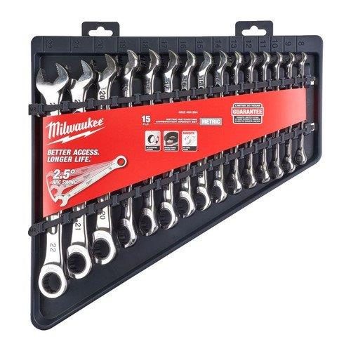 Milwaukee 15 Pc Maxbite Ratcheting Metric Combination Spanner Set 4932464994  