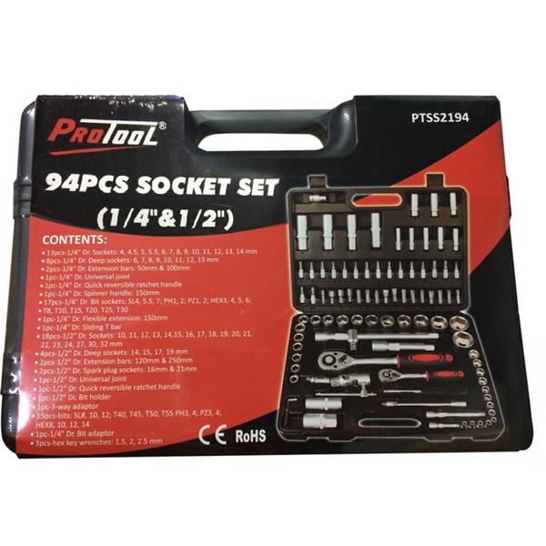 94 Piece 1/2'' & 1/4'' Socket Set PTSS2194  