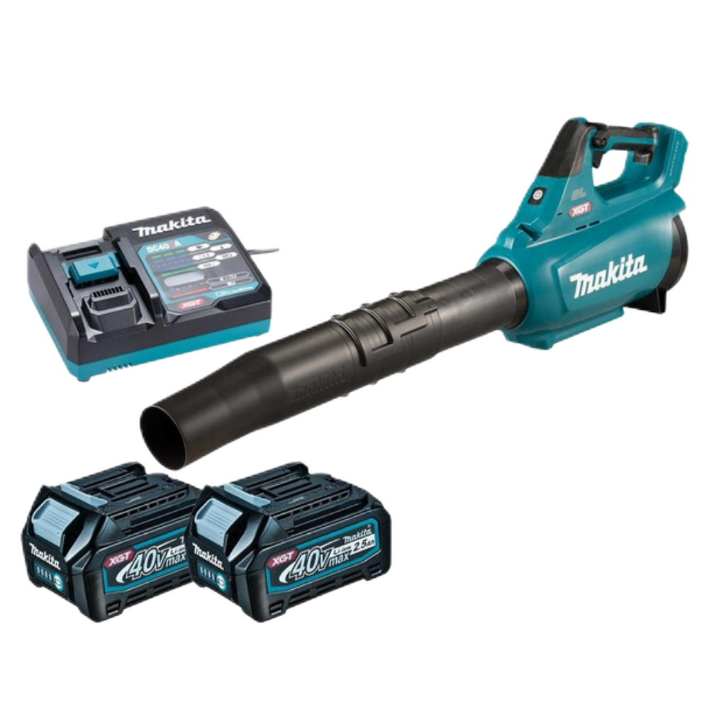 40V MAX XGT BRUSHLESS BLOWER WITH 2X 2.5AH BATTERY AND DC40RA CHARGE