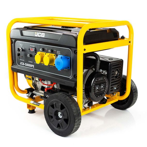 JCB 7.9kW / 9.8kVA Petrol Site Generator, 115V / 230V 15hp 457cc JCB Engine, Recoil & Electric Start – JCBG80