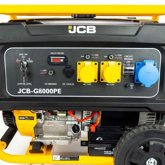 JCB 7.9kW / 9.8kVA Petrol Site Generator, 115V / 230V 15hp 457cc JCB Engine, Recoil & Electric Start – JCBG80