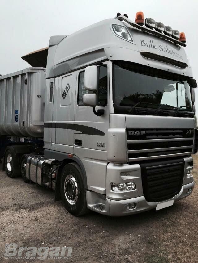 To Fit DAF XF 105 SuperSpace Cab Stainless Roof Light Bar + Flush LEDs + Jumbo Spots x4 + Amber Lens Beacon x2 - TYPE B