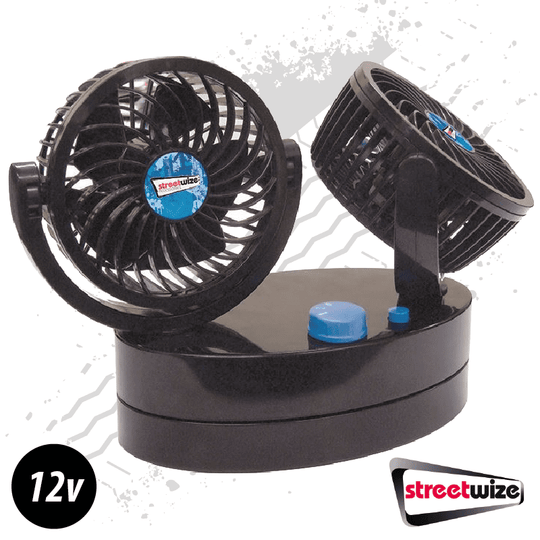 Twin Oscillating Fans 2 Speed 12 Volt - Plug And Play