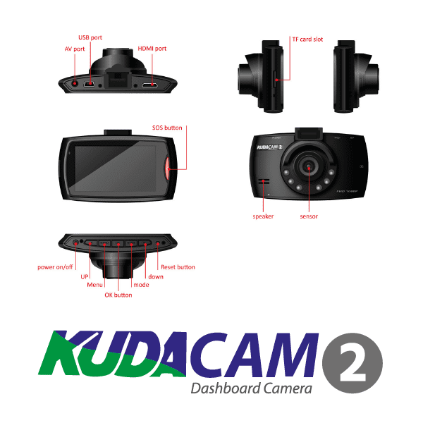 KudaCam 2 - Full HD DashCam, 1080P HD - FREE 32GB Micro SD Card!