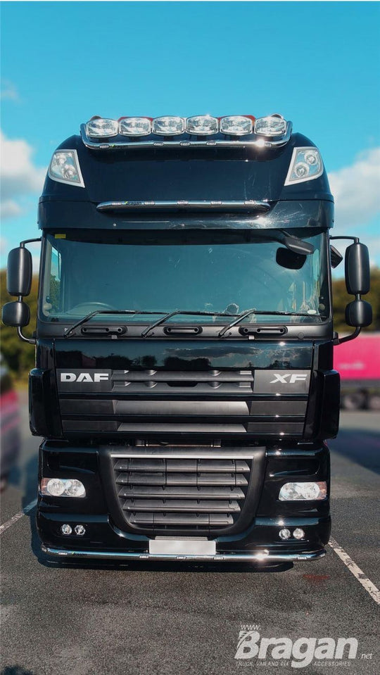 To Fit DAF XF 105 SuperSpace Cab Stainless Roof Light Bar + Flush LEDs + Jumbo Spots x4 + Amber Lens Beacon x2 - TYPE B