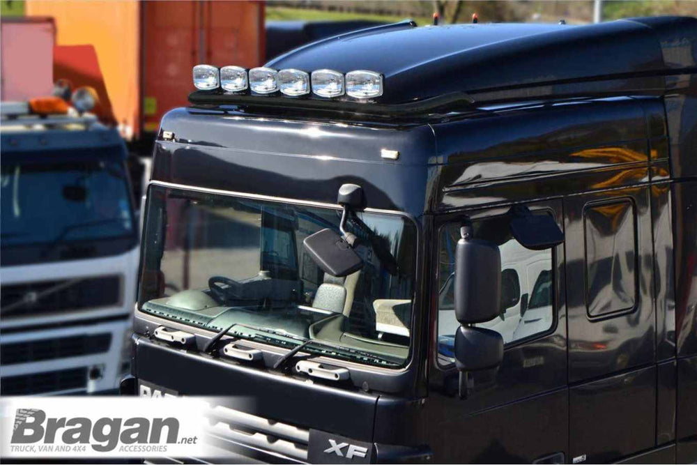To Fit DAF XF 106 2013+ Space Cab Black Roof Light Bar + Flush LEDs x7 + Round Chrome Spots x6
